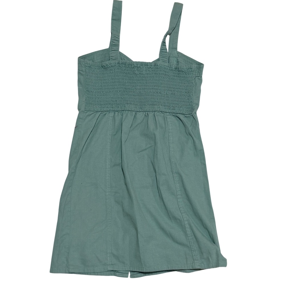 Japna Mini Dress Womens Small Sage Green Cotton Button Front Smocked Back Boho